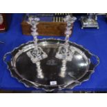 A large Victorian twin handled serving tray, the body lobed, and a pair of Old Sheffield plate