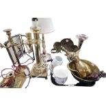 Assorted brassware, a pair of EPNS vases, a free standing mirror etc Condition Report:Available upon