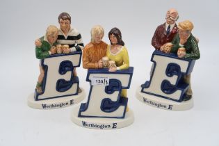 Three Beswick Worthington E advertising figures of a couple, rugby players and old men  Condition