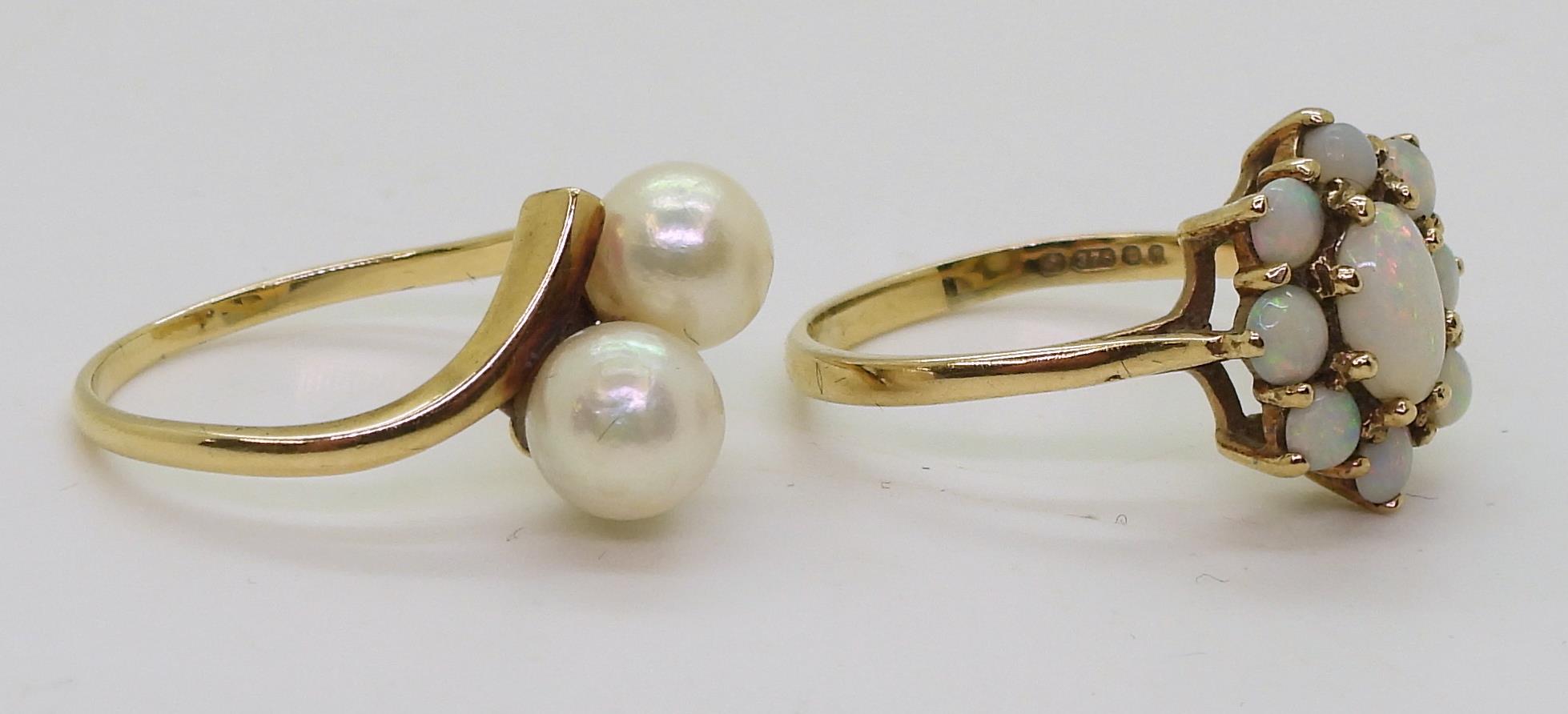 A 14k gold Mikimoto twin pearl ring, inner shank stamped with the logo, finger size O1/2, weight 2. - Image 2 of 2