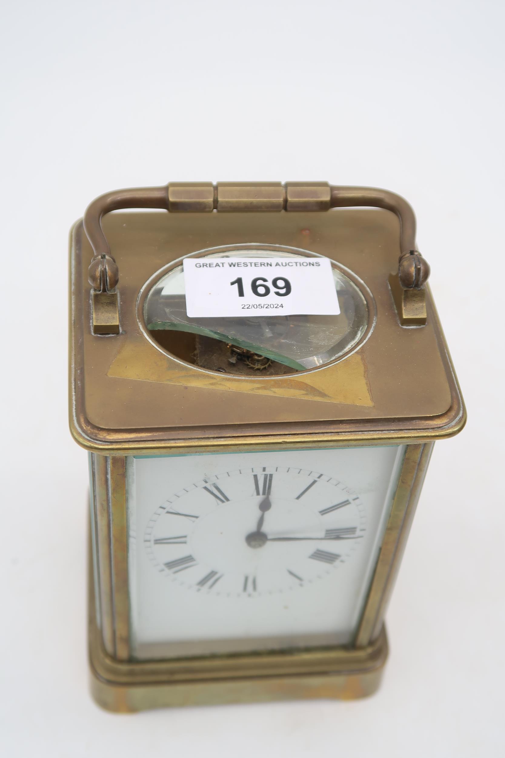 A French brass and glass carriage clock with travel case Condition Report:Available upon request - Image 2 of 2