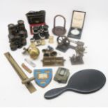 A mixed lot, comprising two miniature steam piston engines, a padouk pocket watch stand,