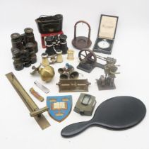 A mixed lot, comprising two miniature steam piston engines, a padouk pocket watch stand,