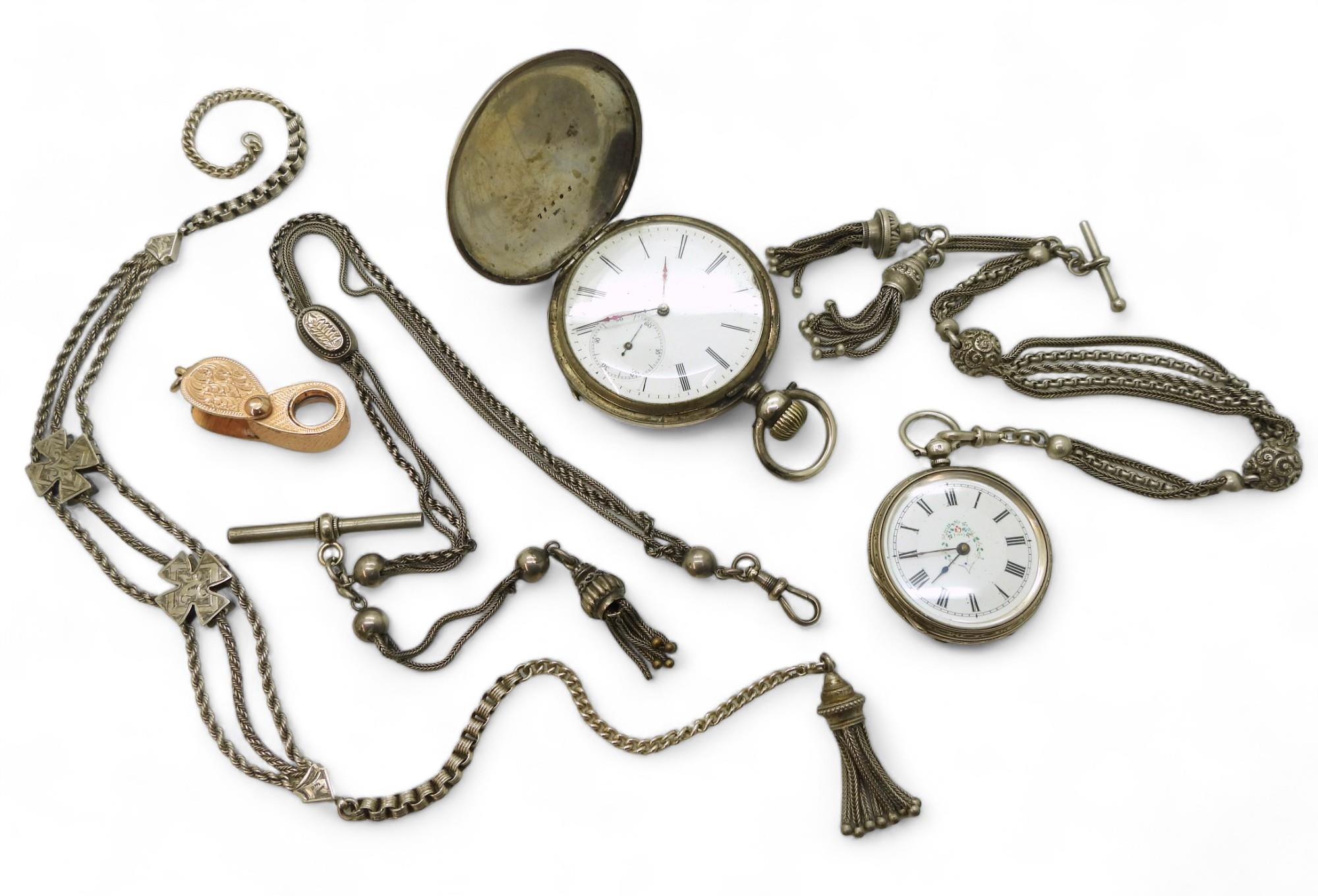 A white metal full hunter 'Patent Lever' pocket watch, a continental silver fob watch, with a