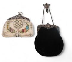 An Edwardian silver and black velvet ladies purse, by King & Sons, London with belt book, and a