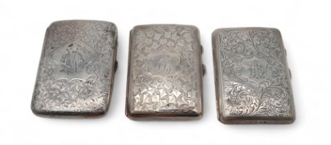 Three silver cigarette cases, all by Joseph Gloster Ltd, Birmingham, with scrolling foliate