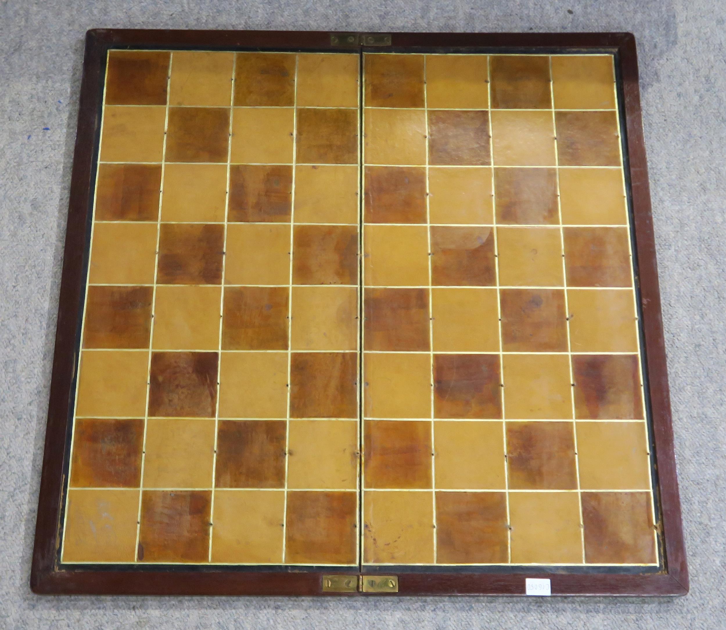 A chess set, with kings measuring approx. 8.5cm in height;  with a large folding leather board - Image 2 of 2