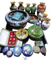 A collection of Chinese cloisonne, including vases, bowls, jars, pill boxes etc Condition Report: