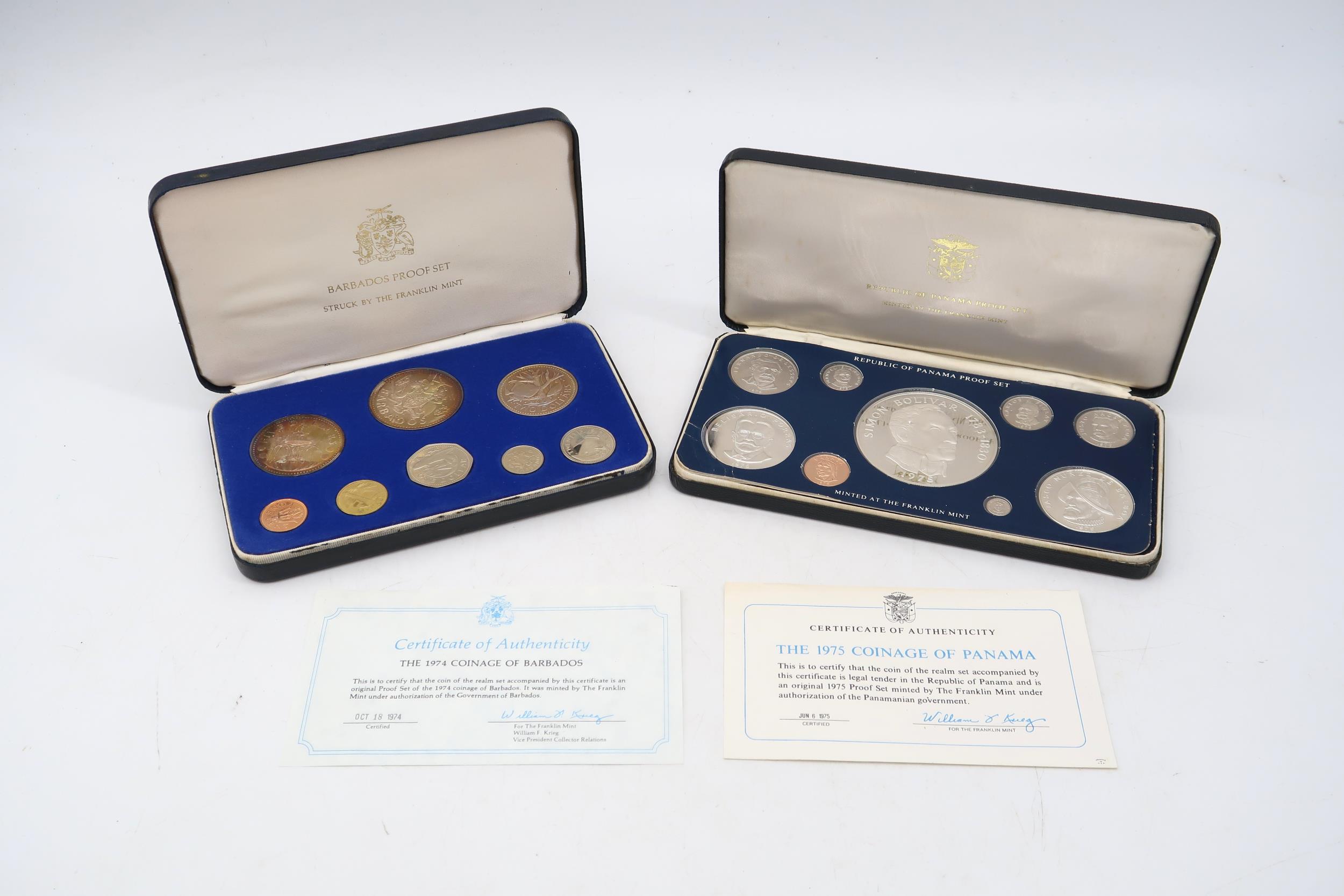 Franklin Mint The 1975 Coinage Of The Republic Of Panama Nine Coin Set together with The 1974