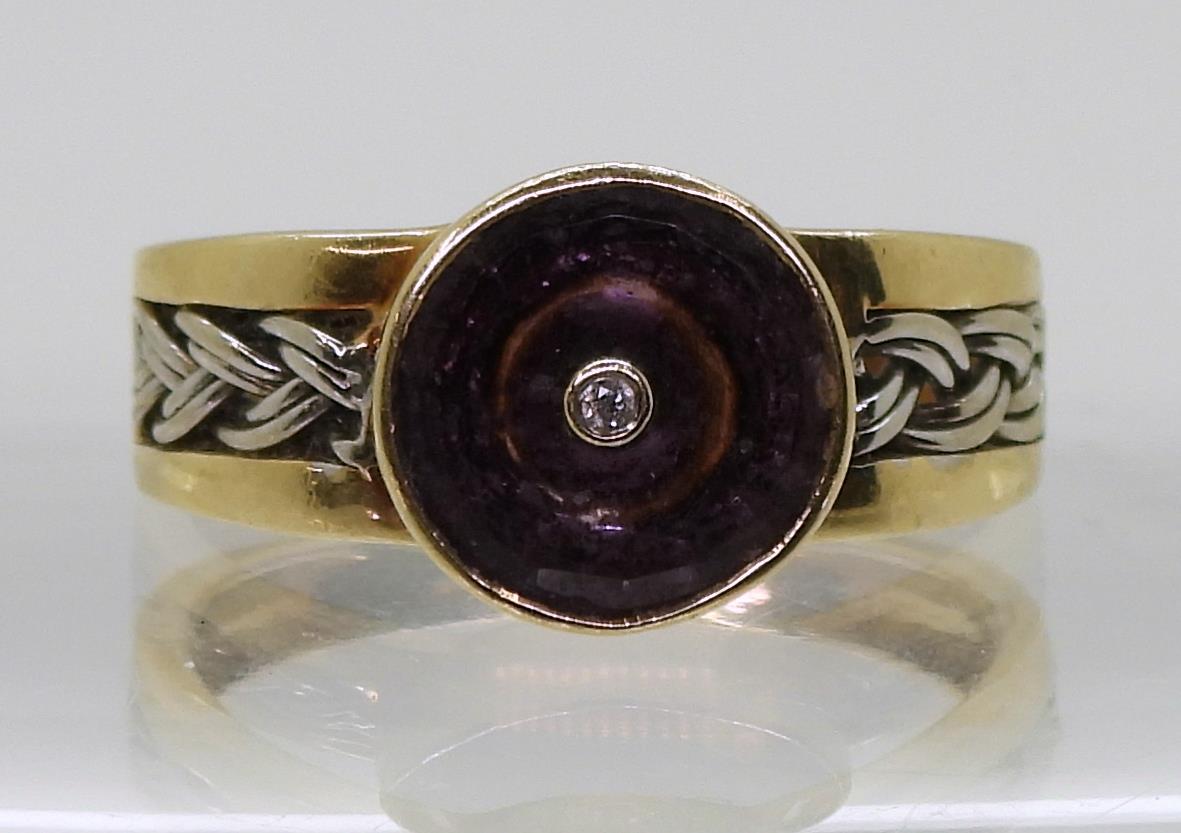 A 9ct gold Glen Lehrer amethyst and diamond ring, with white gold braided shoulder detail. Size S1/ - Image 2 of 4