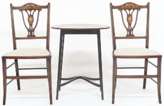 A lot comprising a pair of Edwardian "Vesper, Commercial Road London" parlour chairs with pierced