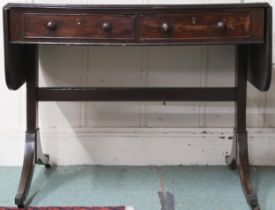 A 19th century mahogany drop-end sofa table with pair of short drawers to one side which is mirrored