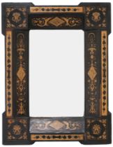 AN 19TH CENTURY EBONY AND SATINWOOD INLAID DUTCH MARQUETRY FRAMED WALL MIRROR  frame inlaid with