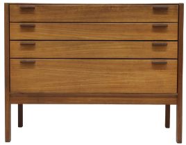 A MID 20TH CENTURY TEAK MEREDEW SECRETAIRE CHEST  with shallow fall front drawer over three