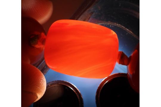 Two strings of cherry amber coloured beads 1 (left): weight 89.6gms 2 (right): weight 154.5gms - Image 35 of 51