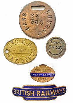 LNER Stratford Works Subway Pass, copper 1.75in diameter together with an LNER S&T Dept Paycheck, an