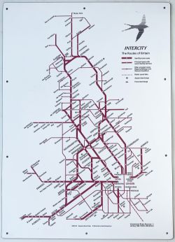 Intercity Routes of Britain Map showing the Swallow Emblem on melamine board measuring 23.5in x 16.