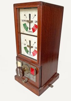 GWR 1947 double line Block Instrument. Wood cased, Up and Down Line indicator with both flags