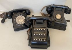 Bakelite Telephones, three different comprising: dial pulse with a disused Grantham number showing