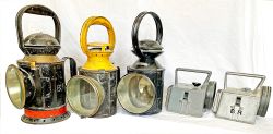 A trio of Handlamps comprising: LMS 4 aspect slatted glass complete with interior; BR(W) brass