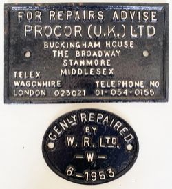 Rectangular Wagon Plate For Repairs Advise PROCOR (UK) LTD. Measures 8in x 5in, face restored, not