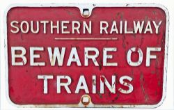Southern Railway cast iron BEWARE OF TRAINS sign.