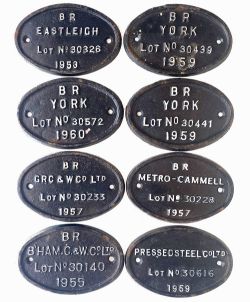 BR cast iron oval Builders Plates comprising: Eastleigh Lot No 30326 1953, ex class 501 EMU; York