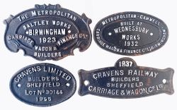 Wagon Plates, quantity 4 comprising: The Metropolitan Saltley Works 1923; Metropolitan Wednesbury