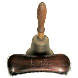 LMS Station Bell, engraved LMS on rim, wooden handle complete with clapper. Nice condition.