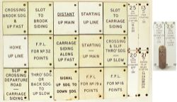 A small collection of signal box lever plates. Quantity 15 are LMS/BR(M) traffolite including a