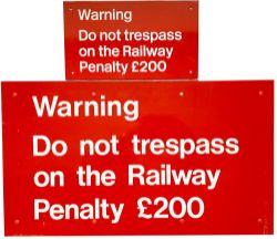 Modern alloy sign with rear top and bottom slide brackets Warning Do not trespass on the Railway