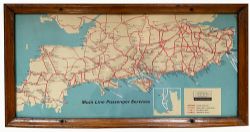 A BR(S) Carriage Panel - Main Line Passenger Map diagram 1950s in an original SE&CR glazed frame