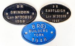 Cast Iron Builders Plates comprising: BR Swindon Lot No 30416 dated 1958, ex Class 126 DMU in the