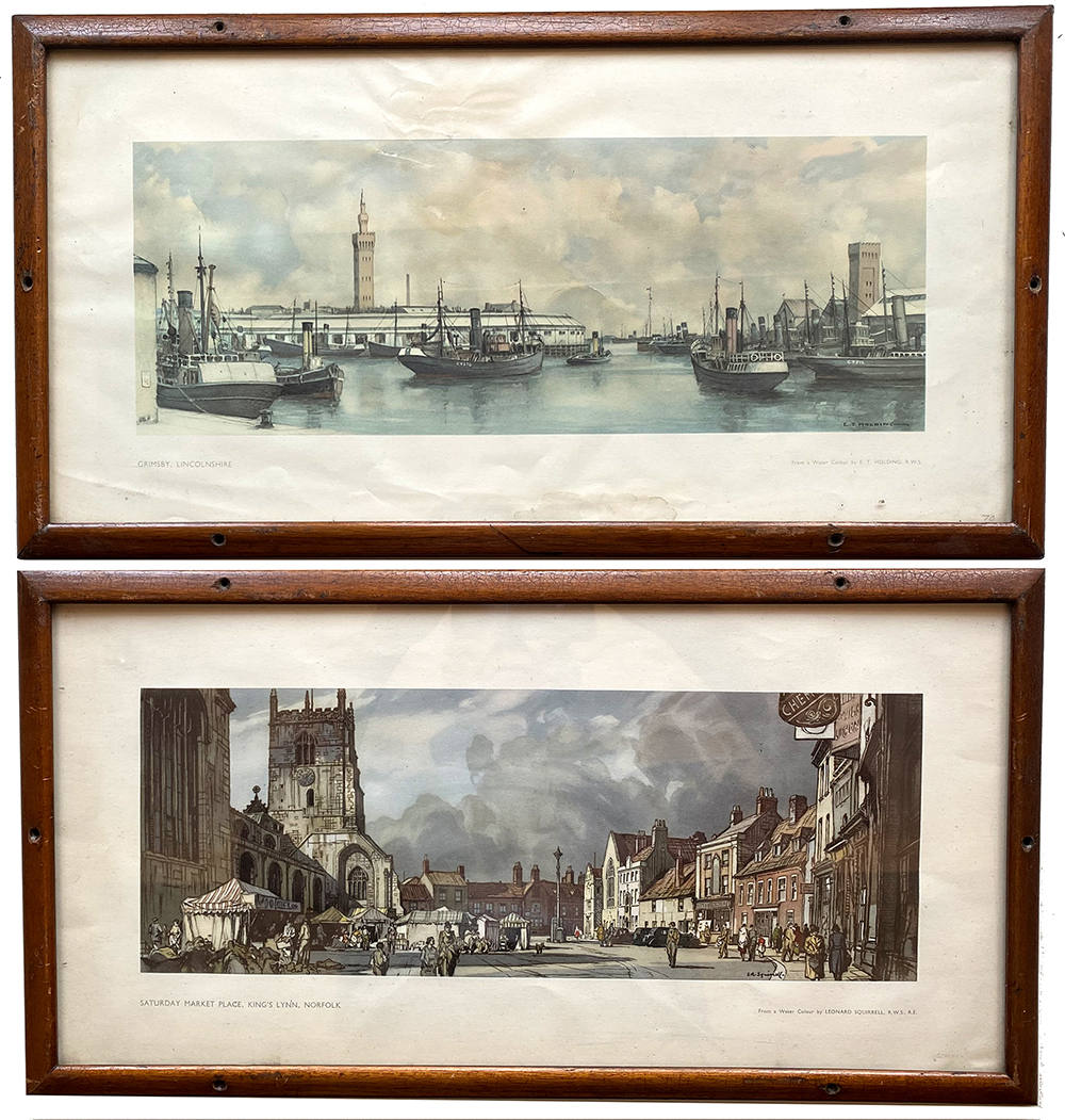 Carriage Prints qty 2 comprising: Grimsby, Lincolnshire by L T Holding; Saturday Market Place, Kings