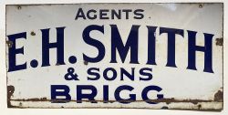 Enamel Advertising Sign AGENTS EH SMITH & SONS BRIGG. Blue lettering on white ground measuring