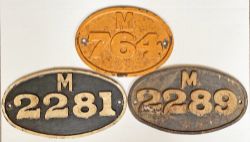 A trio of GWR cast iron oval Machine Plates comprising M764 measuring 12in x 8.5in; M2281 and