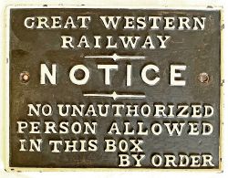 Cast Iron GWR Signal Box Door Notice, No Unauthorized Person Allowed In This Box By Order. Face only