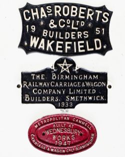 Wagon Plates comprising: Metropolitan Cammell Wednesbury Works 1947; Birmingham Railway Carriage &