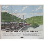 Poster BR(M) BRITAIN'S FIRST ALL ELECTRIC MAIN LINE by Vic Welch showing a view of 26051 and 27000