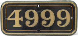 GWR brass cabside numberplate 4999 ex GWR Collett Hall 4-6-0 built at Swindon in 1931 and named