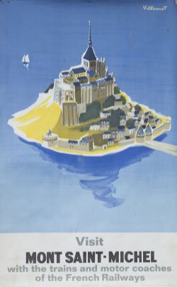 Poster SNCF VISIT MONT SAINT-MICHEL by Villemot issued in 1968. Metric Double Royal 610mm x 950mm.