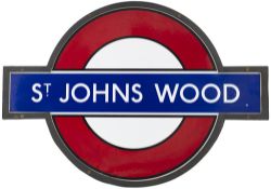 London Underground enamel target/bullseye sign ST JOHNS WOOD. This one piece enamel sign is in