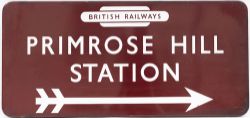 BR(M) FF enamel railway station direction sign PRIMROSE HILL STATION with British Railways totem and