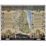 Poster BR(NE) NORTHUMBERLAND & DURHAM by E.H.Spencer. A pictorial map showing all the major towns.