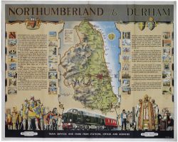 Poster BR(NE) NORTHUMBERLAND & DURHAM by E.H.Spencer. A pictorial map showing all the major towns.