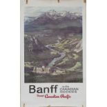 Poster BANFF IN THE CANADIAN ROCKIES TRAVEL BY CANADIAN PACIFIC. Double royal 25in x 40in. In good