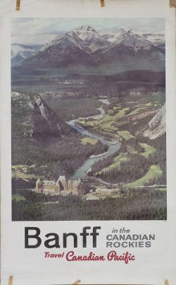 Poster BANFF IN THE CANADIAN ROCKIES TRAVEL BY CANADIAN PACIFIC. Double royal 25in x 40in. In good