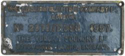 Worksplate THE ENGLISH ELECTRIC COMPANY LTD LONDON THE VULCAN FOUNDRY LTD LOCOMOTIVE WORKS ENGLAND