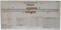 BR(S) signal box diagram FAYGATE, full colour with locking chart, issued in 1973. Shows From Crawley