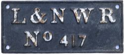 Tenderplate LNWR No 417 from an London & North Western Railway locomotive. Rectangular cast iron